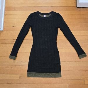 Ibby Libby, Black Textured Knit Mini Dress & Olive Green Lining, VGUC, Women's S